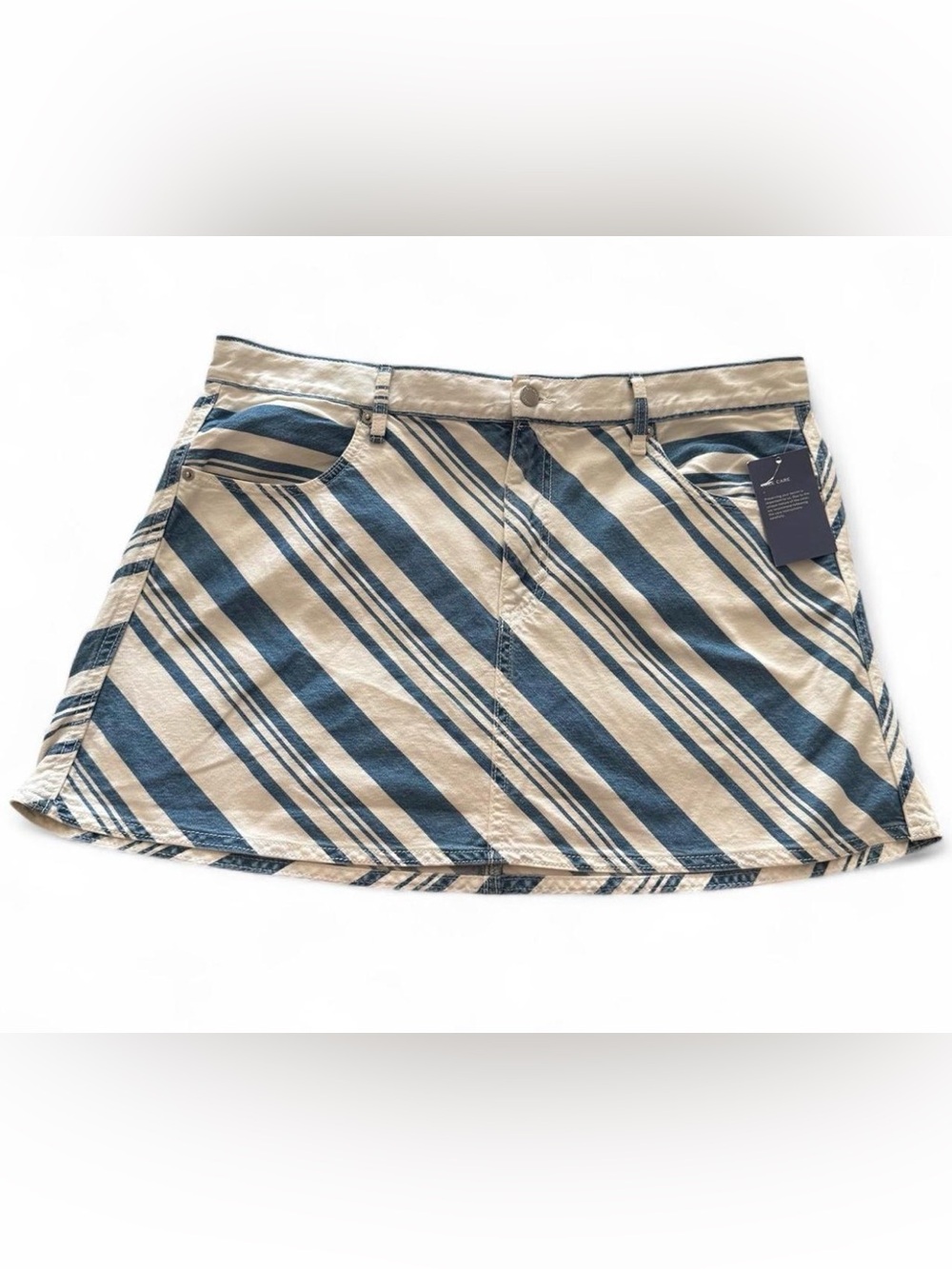 Universal Thread Striped Diagonal Mini Skirt in Blue and Cream